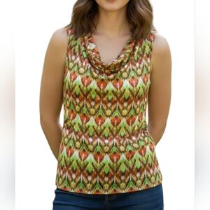 KASPER Women Light Stretch Comfy Poly Tank Top Cowl Neck Multicolor Geo Plus 1X